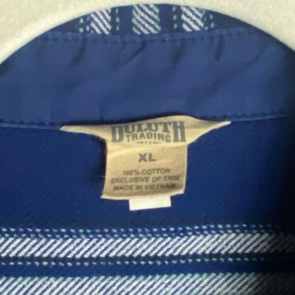 Duluth Trading Co. Womens Blue White Heritage Button Front Flannel Shacket XL - Picture 3 of 5